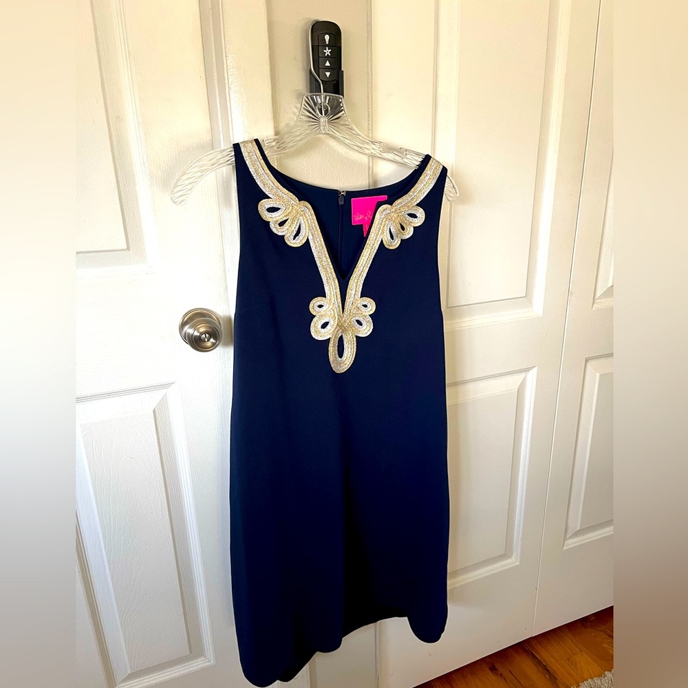 Lilly Pulitzer swing dress- navy with silver and gold embellishment- Size 00